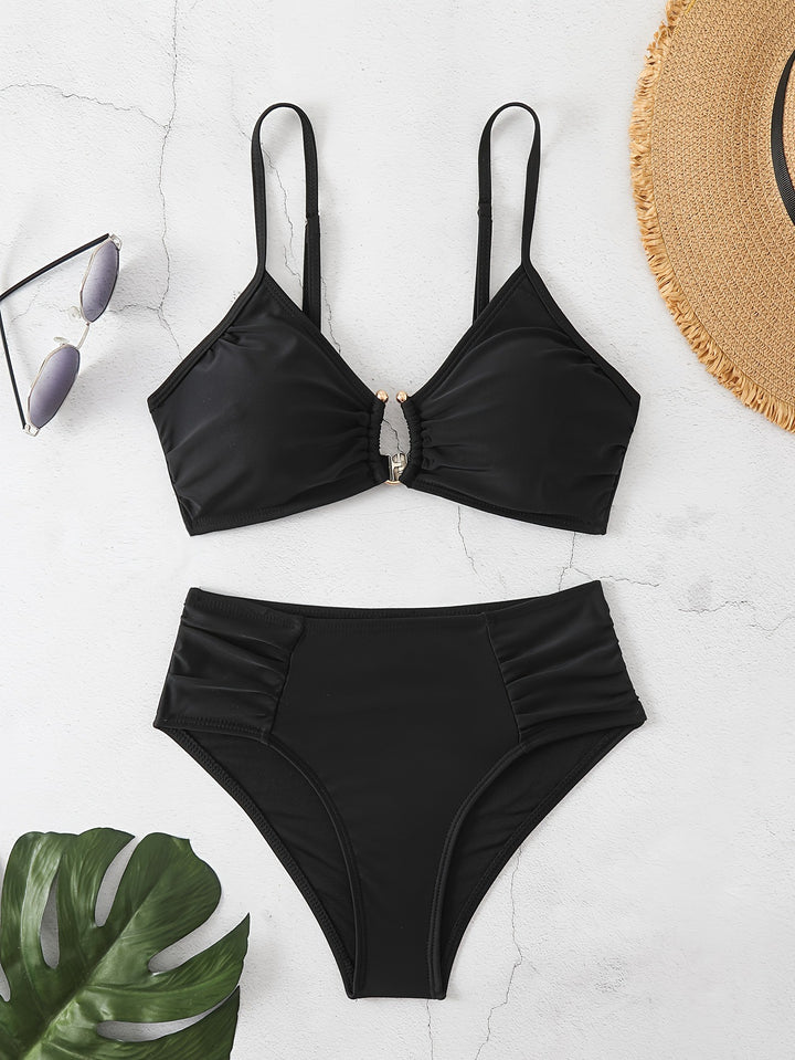 Dame Højtaljet Bikini-Sæt med raffineret Ræbdes Design Skovae