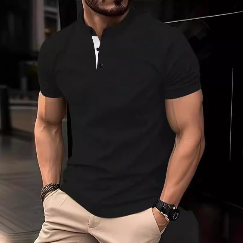 Herren poloshirt med moderne ståkrave og kontrasterende knapper Stilla
