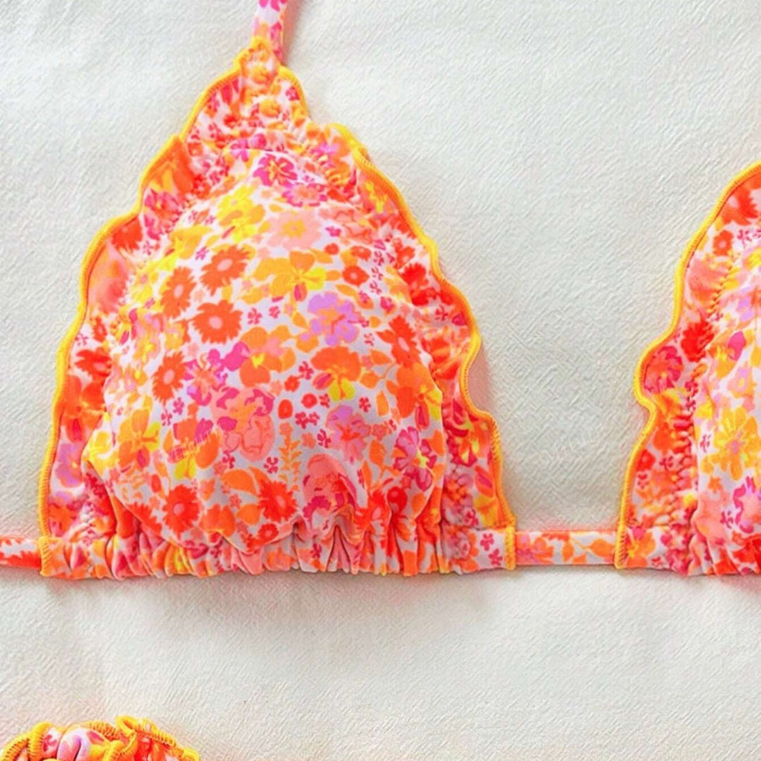 Dame bikini-sæt med romantiske flæse detaljer og høj taljebånd Skovae