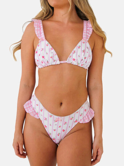 Dame bikini sæt med flæse design og blomster mønster Stilla