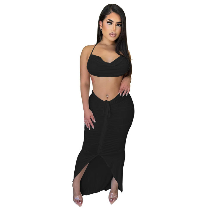 Dame to-delt sæt med crop-top og maxiskirt i den trendy ruffles design Stilla