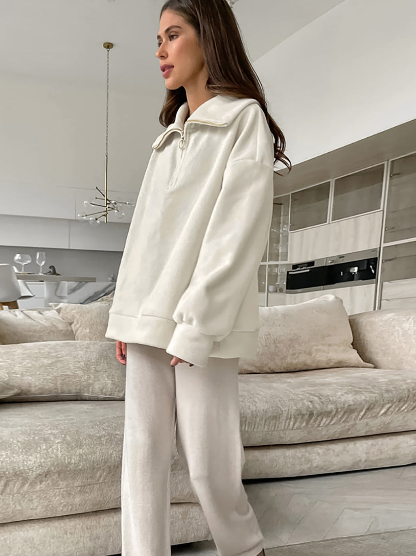 Dame hyggelig fleece-pullover med høj krave og lynlås Stilla