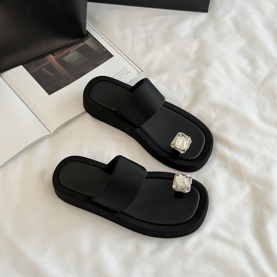 Femme Elegant Rhinestone-besat Flip-Flops Stilla