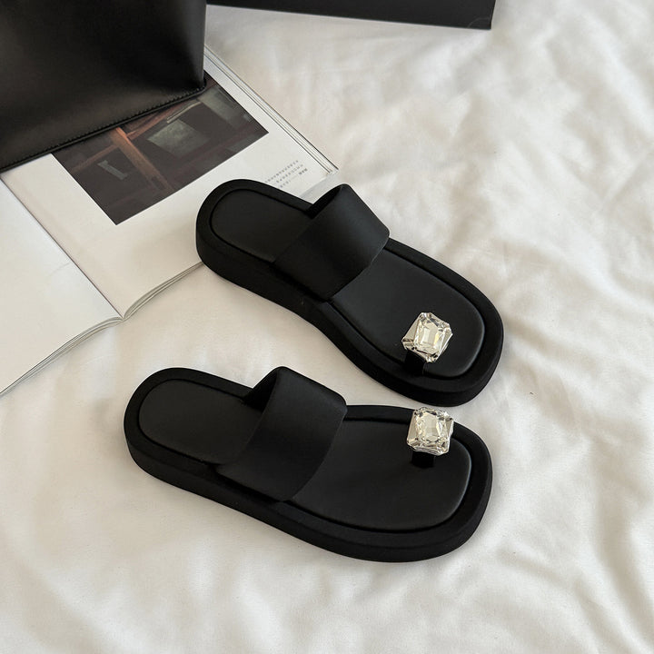 Femme Elegant Rhinestone-besat Flip-Flops Stilla