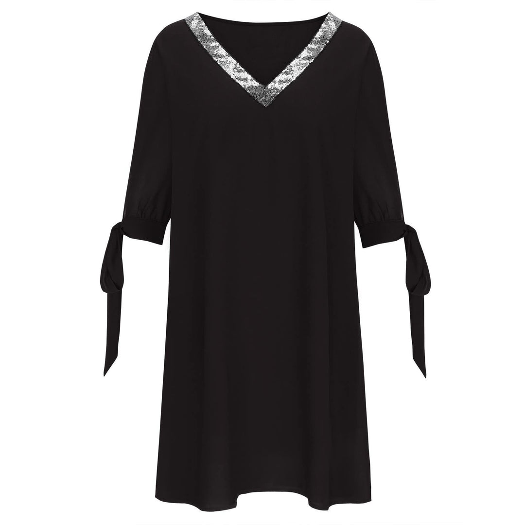 Dame elegant V-hals bluse med pailletdekoration Stilla