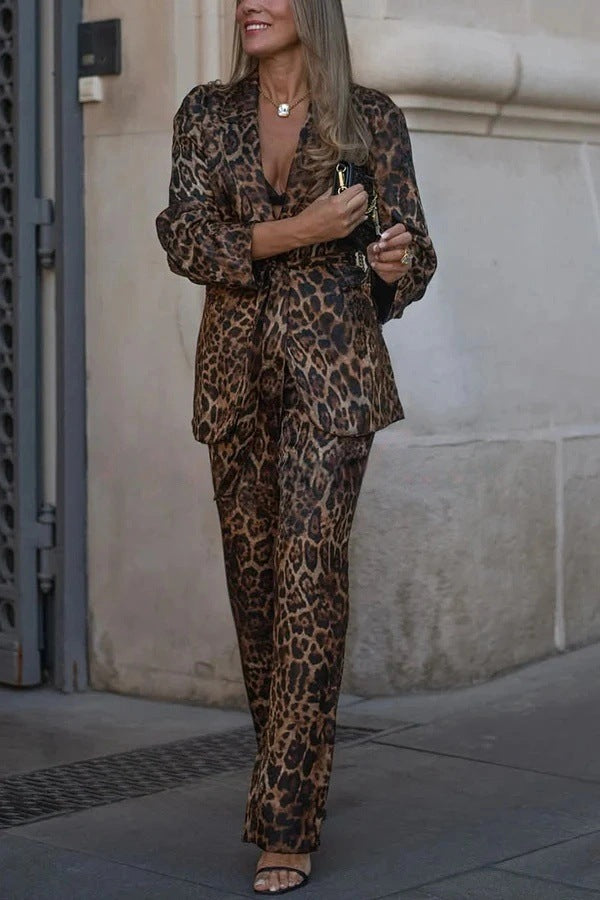 Dame Elegant og moderne jakkesæt sæt med leopardmønster Skovae