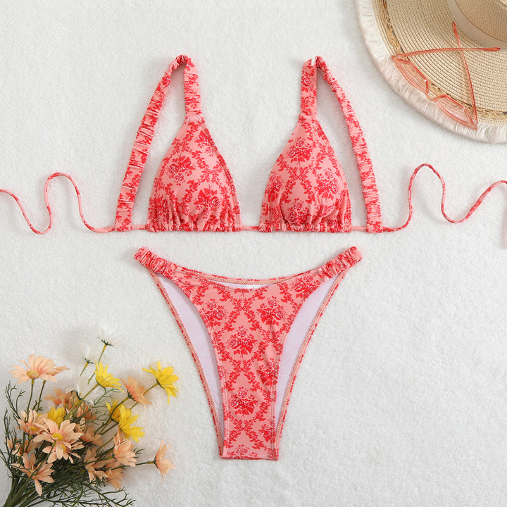 Dame bikini-sæt med blomstret design og justerbare stropper Skovae
