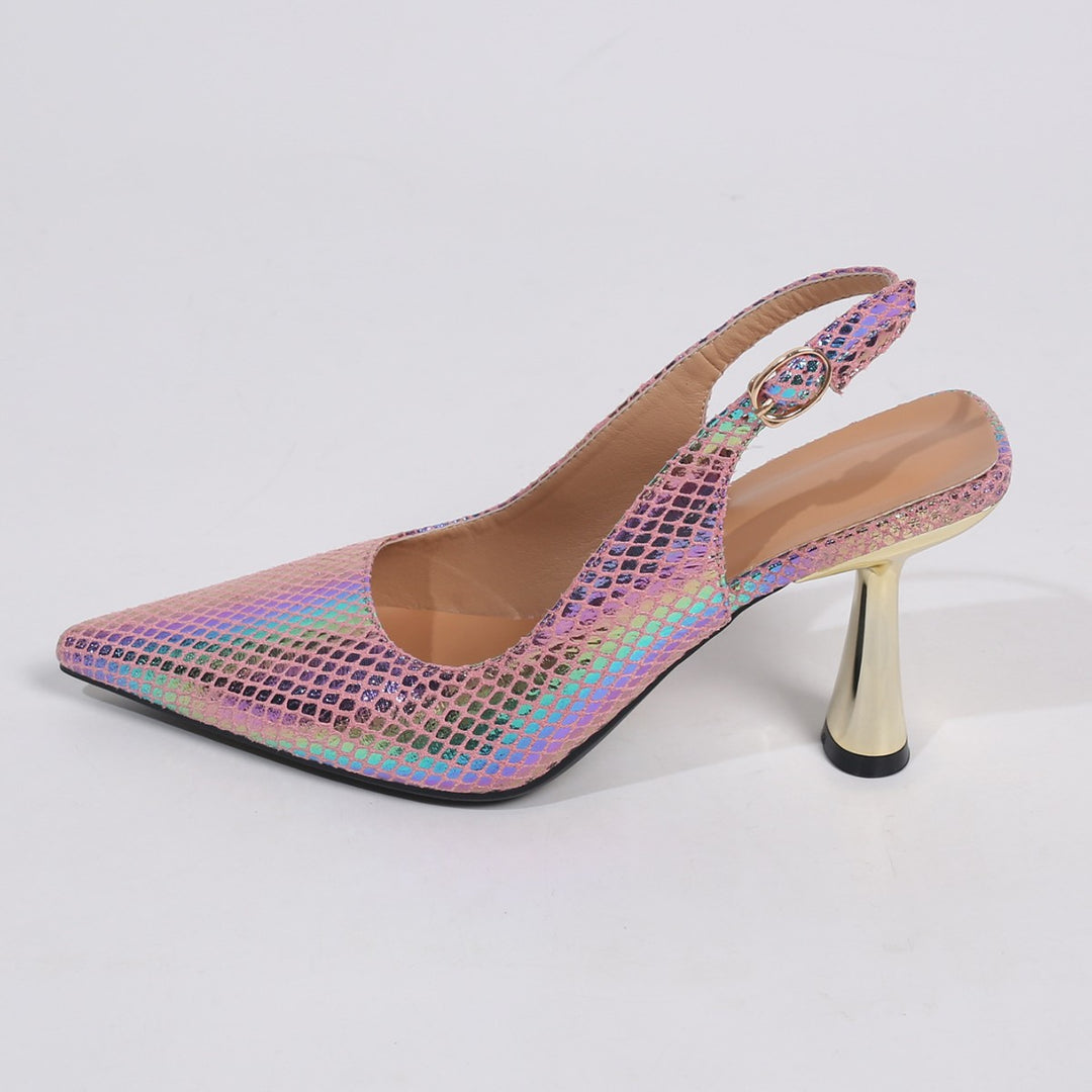 Dame Slingback Pumps med glitrende slangemønster og moderne hældesign Stilla