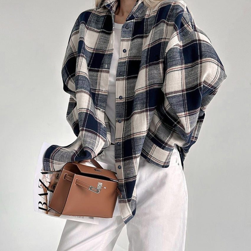 Dame flannel skjortejakke med fashionable bindebånd og oversized snit Stilla