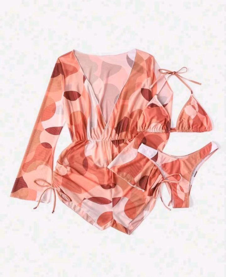 Femme Farverig Print Badedragt og Bikini Sæt Stilla