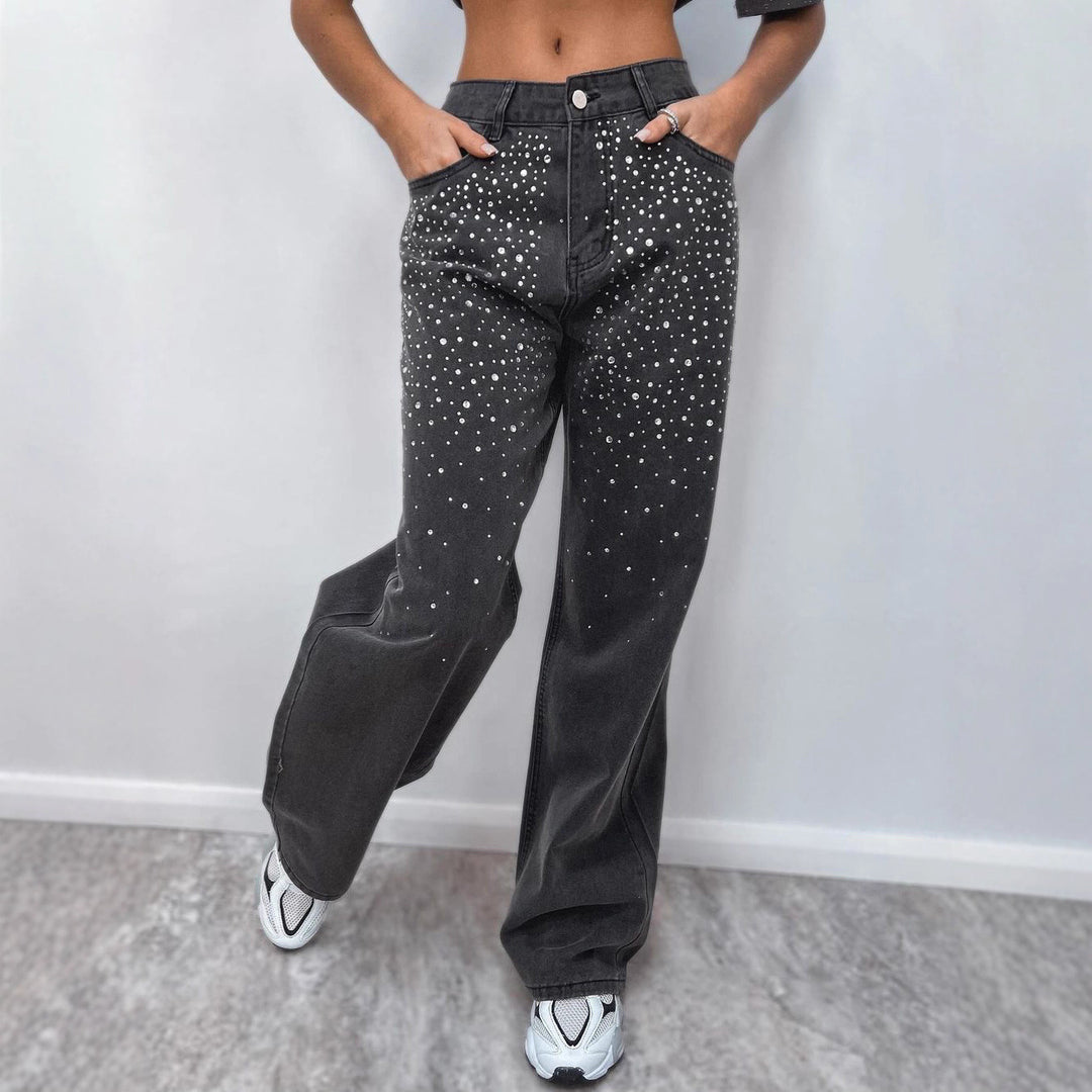 Damer elegante højtaljede jeans med glitrende detaljer Stilla