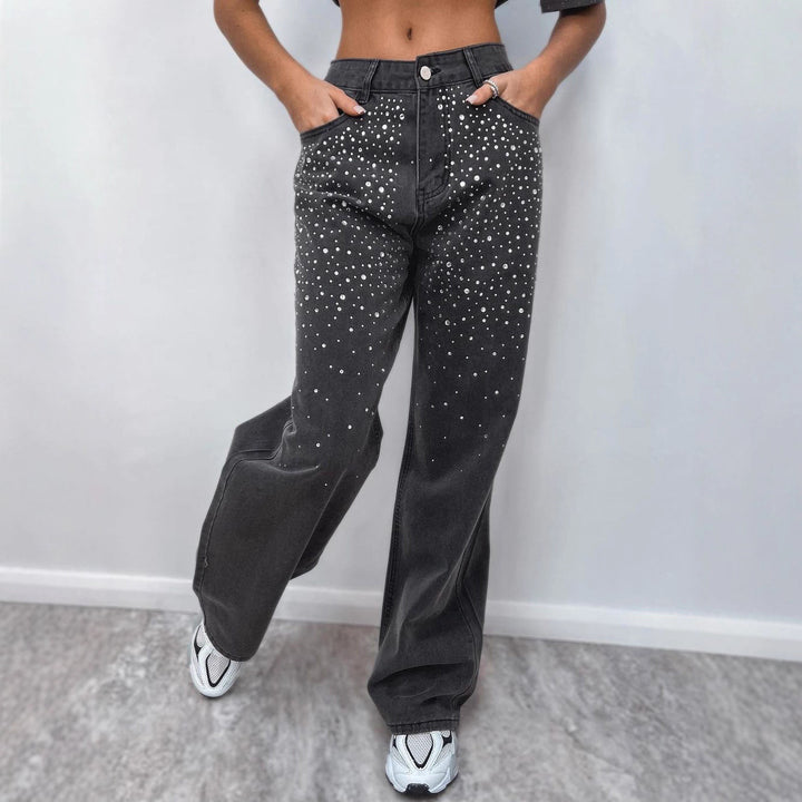 Damer elegante højtaljede jeans med glitrende detaljer Stilla