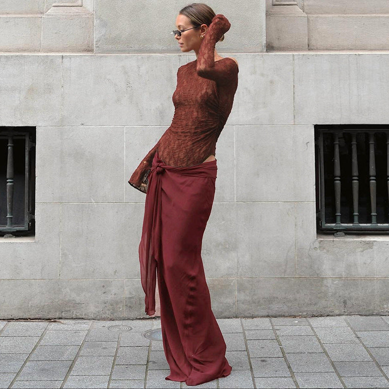 Femme Elegante Ene-Skulder Spids Maxi Kjole Stilla