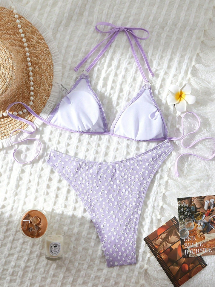 Dame Spids-Detail Trekant Bikini Sæt Stilla