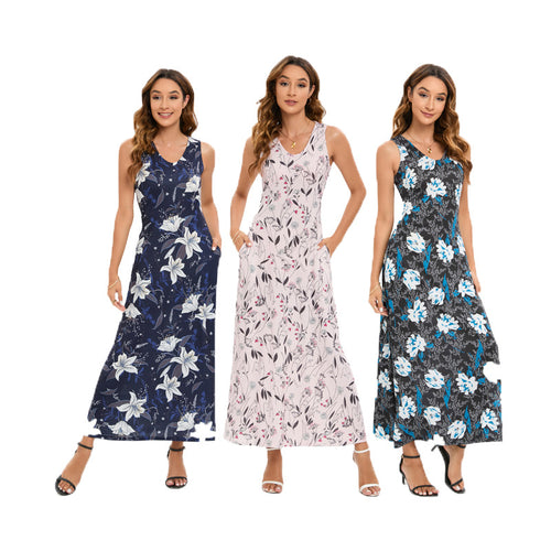 Dame maxikjole med blomsterprint og figurtilpasset snit Stilla