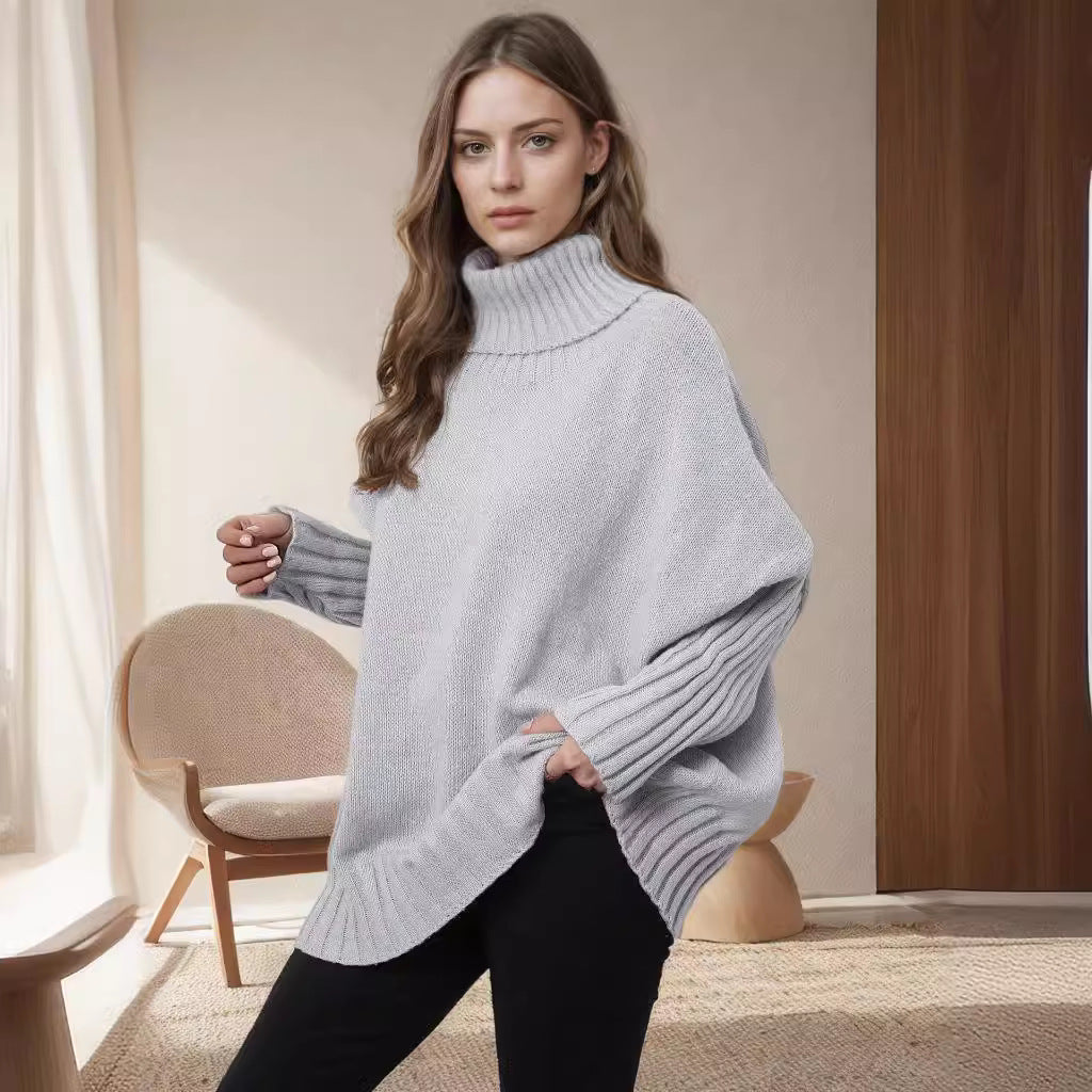 Kvinders Oversized Strik Sweater med Høj Krave og Voluminøse Ærmer Stilla