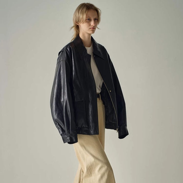 Dame oversized læderjakke i urban stil med praktiske lommer og kvalitetsmateriale Stilla