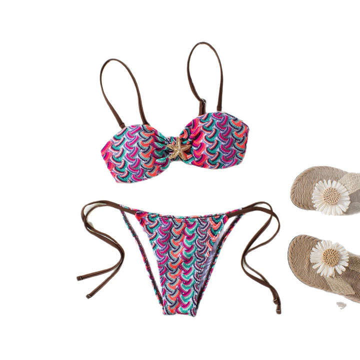 Dame Bandeau-Bikini med glamorøst muslingemønster Skovae