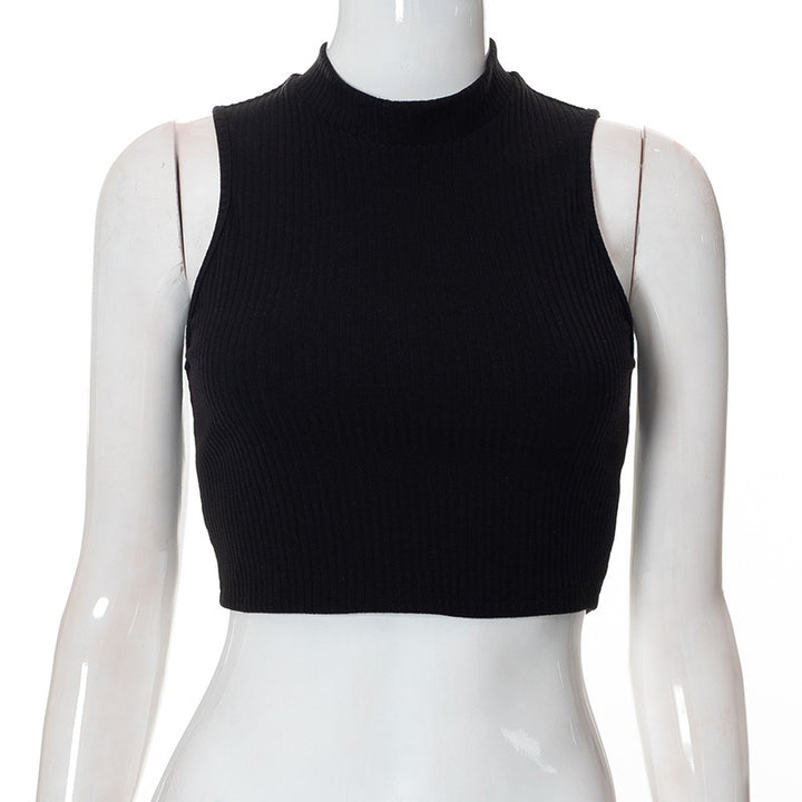 Dame Højhalset Crop-Top i Ribstrik Skovae