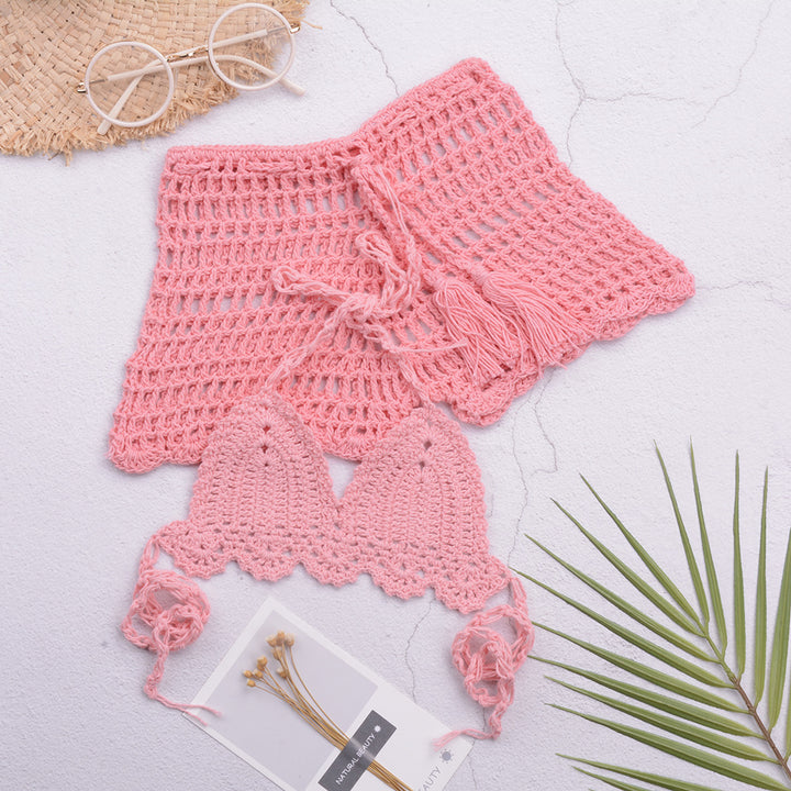 Dame Hæklet Bikini-Sæt med frynsedetalje og vendbart design Stilla