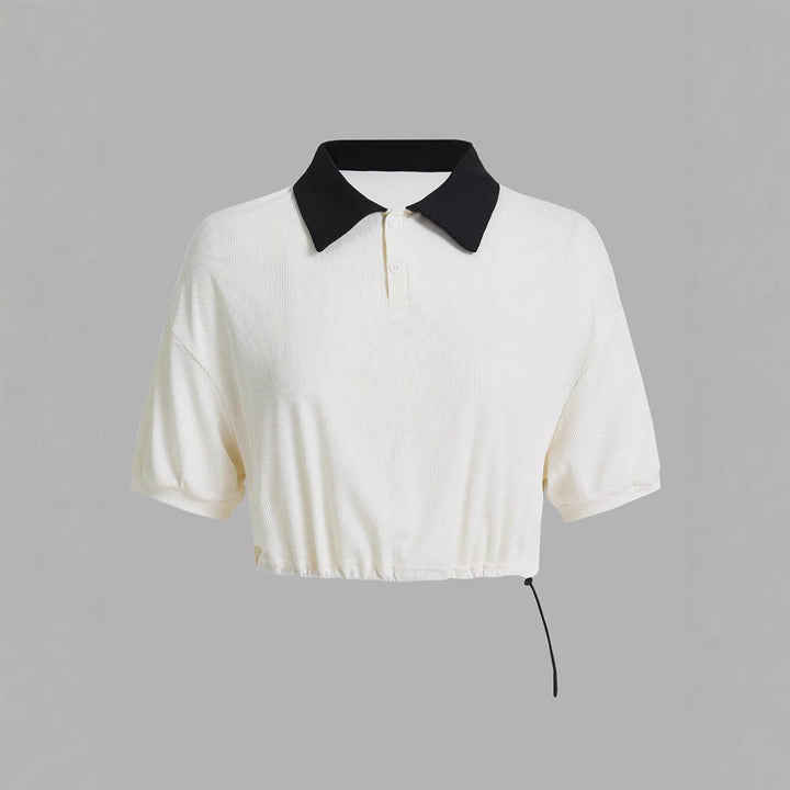 Dame Kort Poloshirt med stilfuld snor og kontrasterende krave Stilla