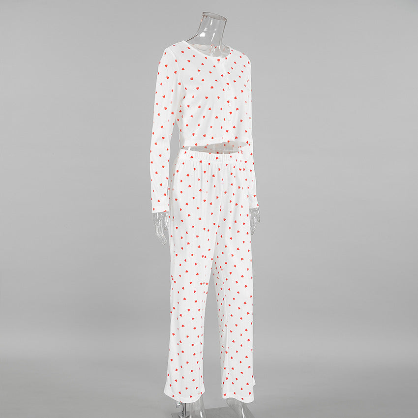 Dame Crop-Pyjama-Sæt med hjerte mønster Stilla