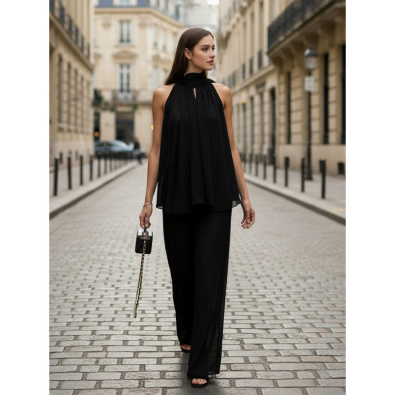 Damer Elegant chiffon top med dyb vandfaldudskæring og flydende stof Skovae