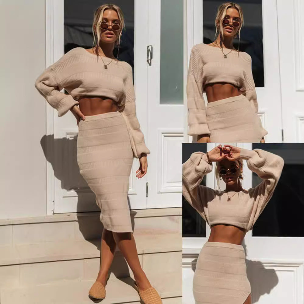 Damer elegant to-dels sæt med bredt crop-top og figursyet nederdel Stilla