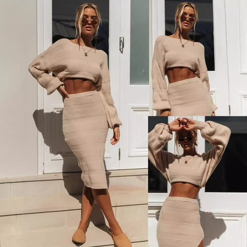 Damer elegant to-dels sæt med bredt crop-top og figursyet nederdel Stilla
