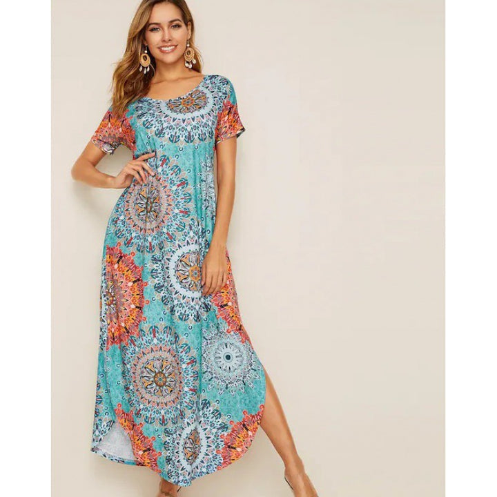 Kvindernes sommer A-line kjole med farverigt mandala design Stilla