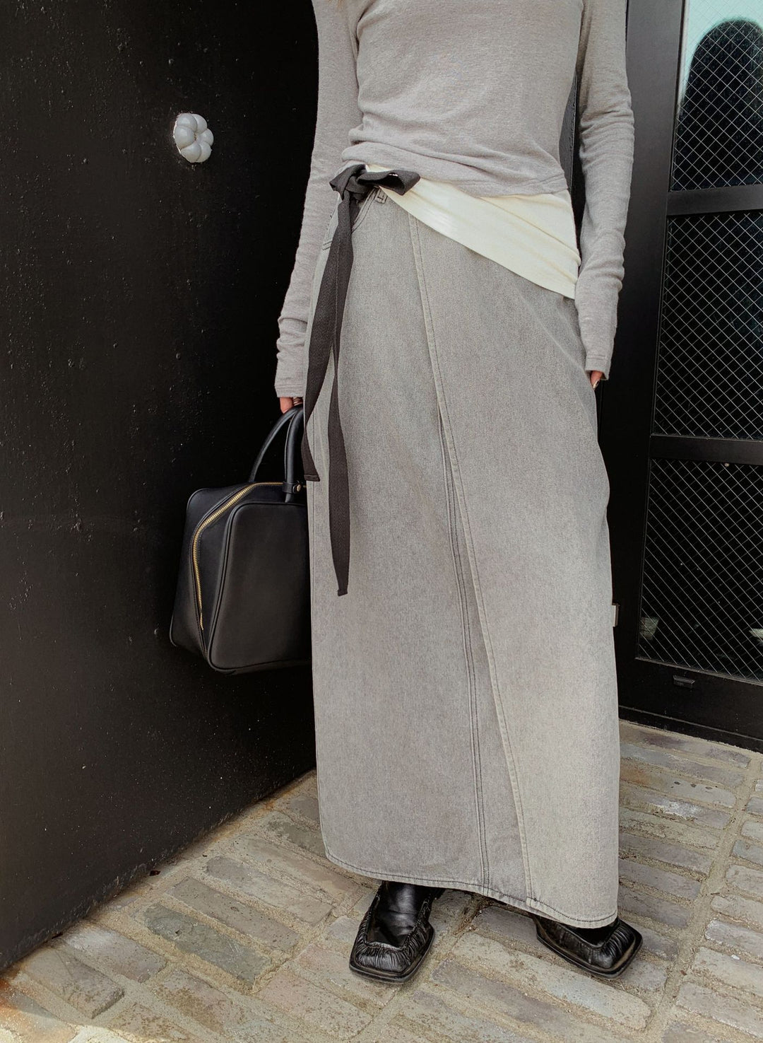 Dame casual denim wrap skirt med innovativ taljebinding Stilla
