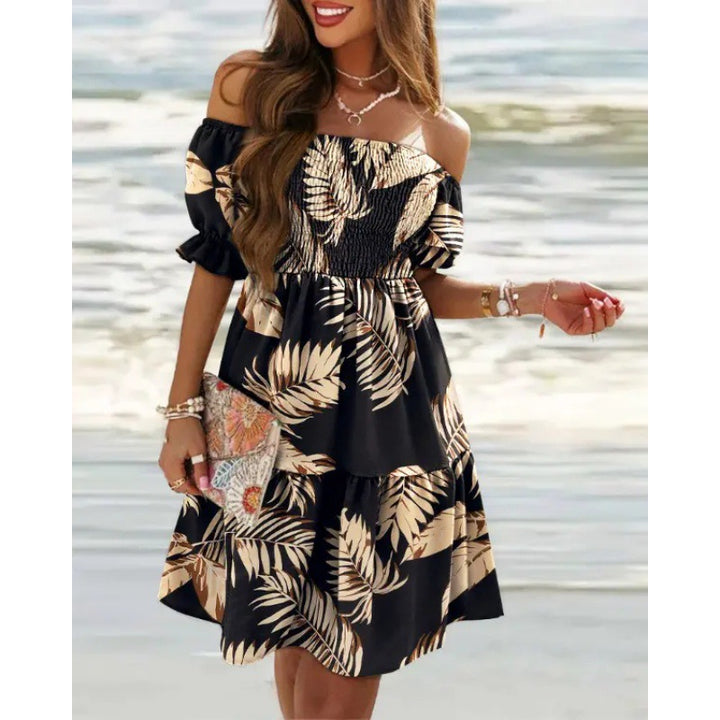 Dame Off-Shoulder Floral Lagdelt Kjole Stilla