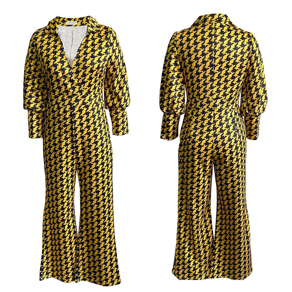 Dame jumpsuit med elegant hane-fremskridtmønster og vidde ben Stilla