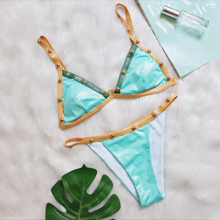 Dame Glamourøs Metallic Trekant Bikini Set Stilla