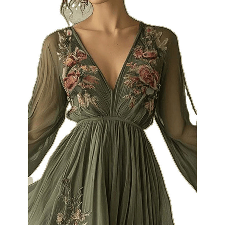 Dame Broderet Chiffon Maxi Kjole Stilla