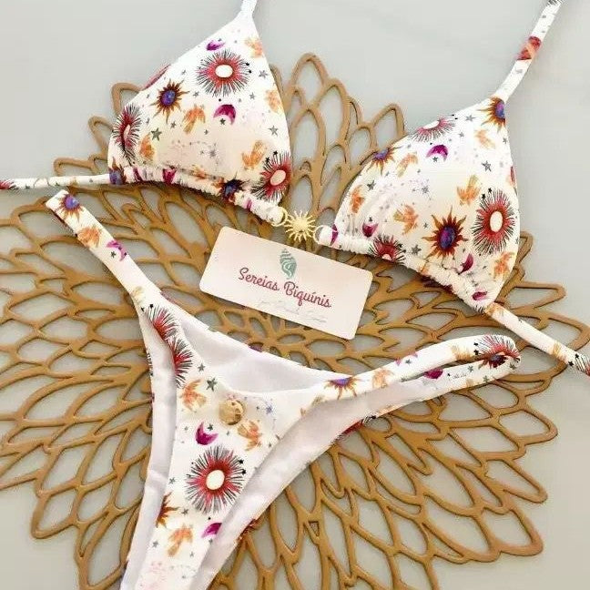 Dame triangel-bikini-sæt med blomstermønstre og justerbare stropper Skovae