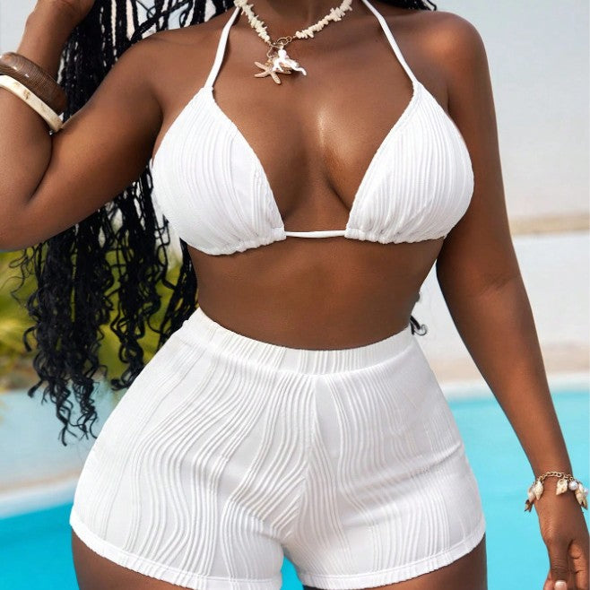 Dame Triangle-Bikini-Sæt med plisserede Short-Shorts og justerbare stropper Stilla
