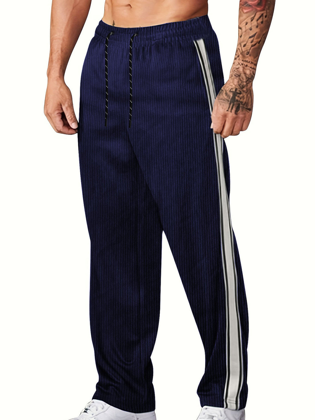 Herren nan ribbet Relax-Joggingbukser med bred ben, siden piping og elastisk snørebånd Skovae
