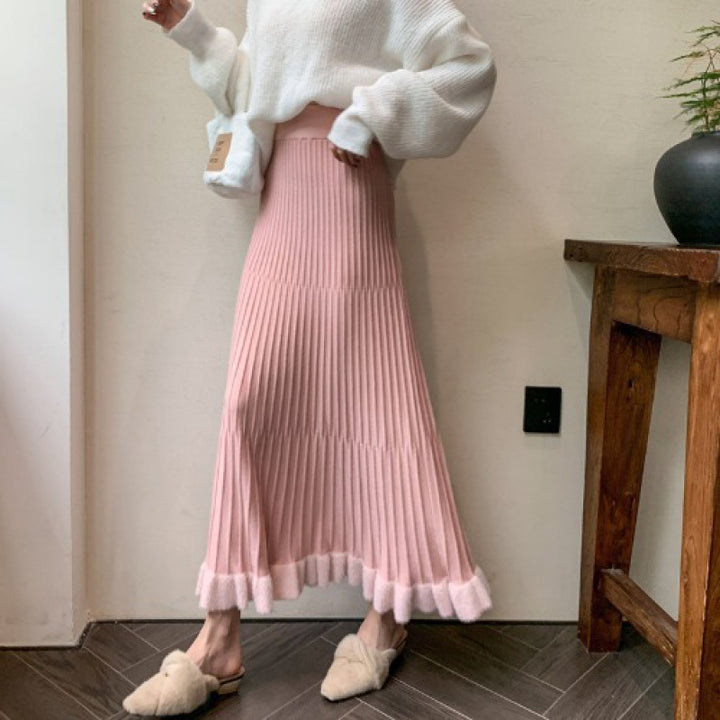 Kvinder Plisseret Midi Skirt med Voluminøs Kant og Elastisk Talje Stilla