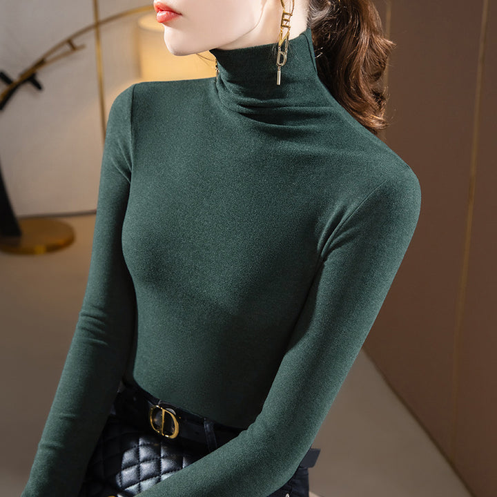 Dame Langeærmet Turtleneck-Oberteil af blødt stretchmateriale med figurslankende snit Stilla