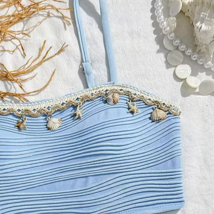 Dame bikini-sæt med højtaljet bukser og fashionabel flæse-design Skovae