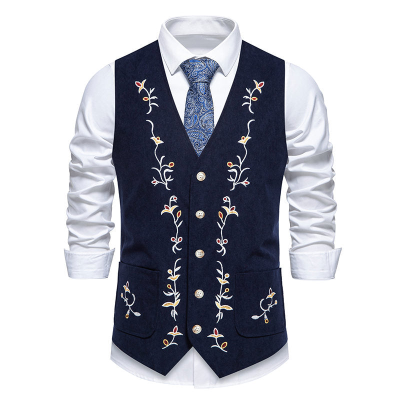 Herrer Elegant Floral Broderet Vest Stilla