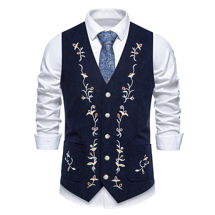 Herrer Elegant Floral Broderet Vest Stilla