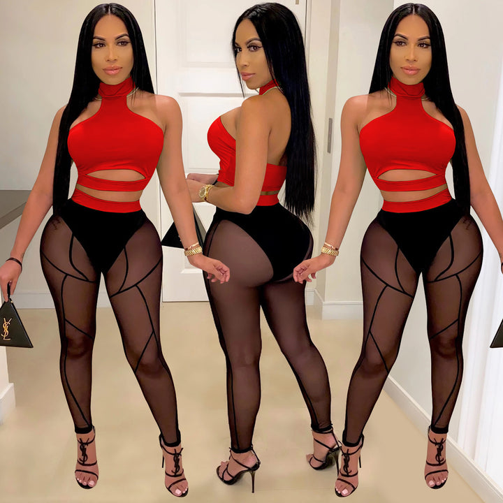 Dame Trendy Cut-Out Bodysuit med transparente leggings Stilla