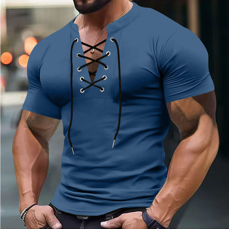 Herrer kortærmet henley-shirt med moderigtig snøredesign og kropsnær pasform Stilla