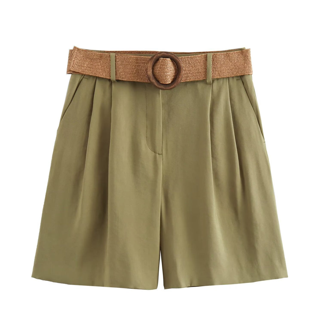 Dame elegante shorts med bred, flettet bælte Skovae