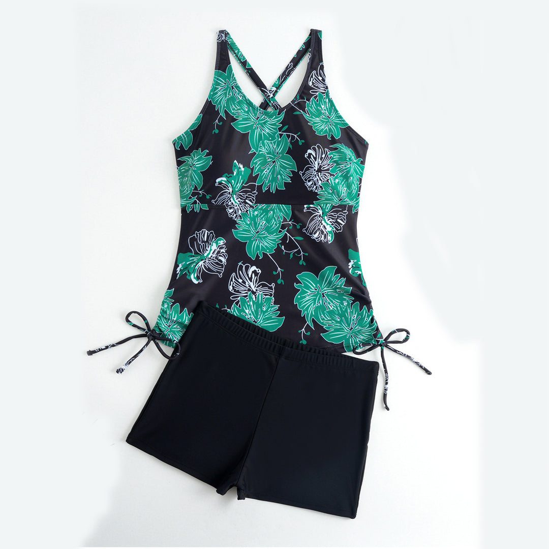 Dame Tankini-sæt med blomster top og behagelige shorts Skovae