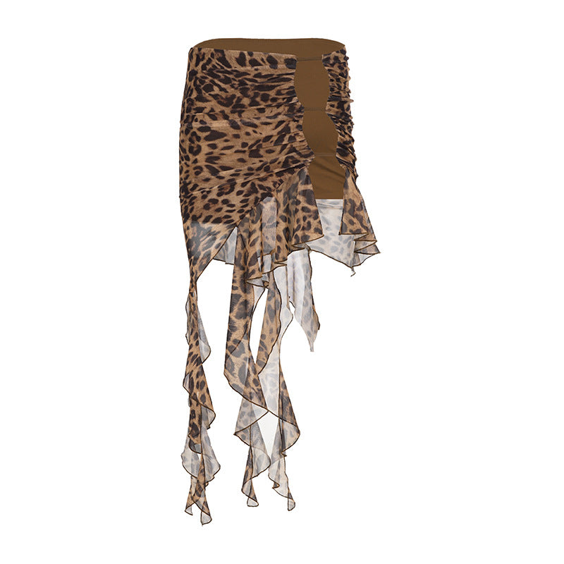 Damen elegante Rüschenshorts im Leopardenmuster Skovae