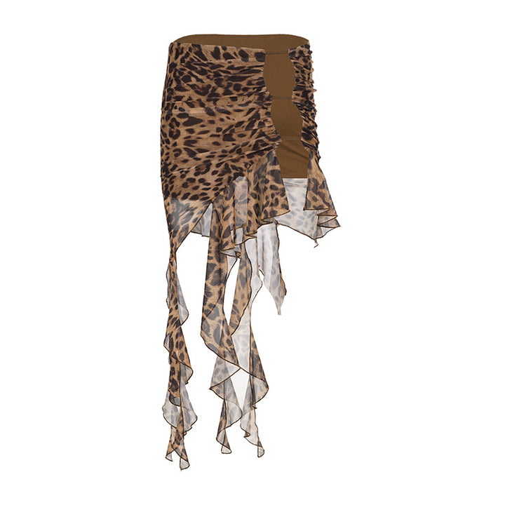 Damen elegante Rüschenshorts im Leopardenmuster Skovae