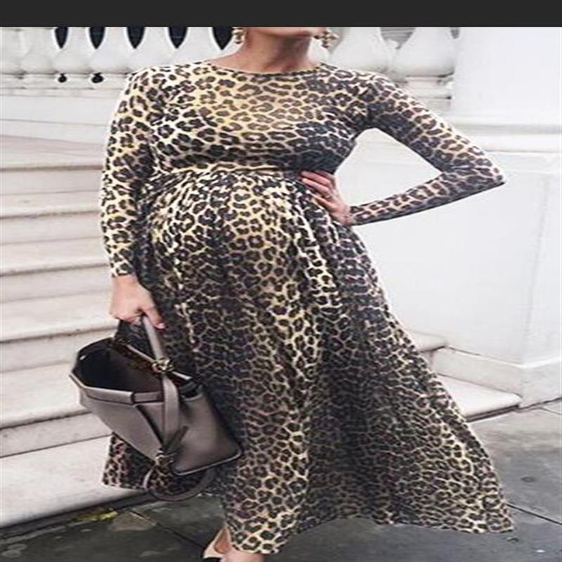 Dame Trendy Maxikjole med gennemsigtigt leopardmønster og elegant taljebind Stilla